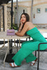 'Jade' Ribbed Vacation Pant Set in Emerald Green