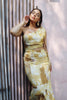 'Anastasia' One Shoulder Cut Out Drape Dress in Gold Print