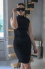  Scrunch Ruched Midi Dress in Black. Scarlette The Label, an online fashion boutique for women.