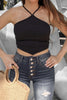 Ribbed Halter Top in Black with V detail at Scarlette The Label, an online fashion boutique for women.