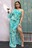 'Nolana' Mosaic One Shoulder Sleeve Maxi Dress in Sky Blue Print. Scarlette The Label, an online fashion boutique for women. 