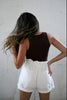Cutout Ribbed Tank Top in Chocolate Brown and White Shorts. The Color Coded Collection. Scarlette The Label, an online fashion boutique for women.