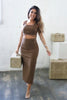 Cutout Ribbed Knit Midi Dress in Brown. The Color Coded Collection. Scarlette The Label, an online fashion boutique for women.