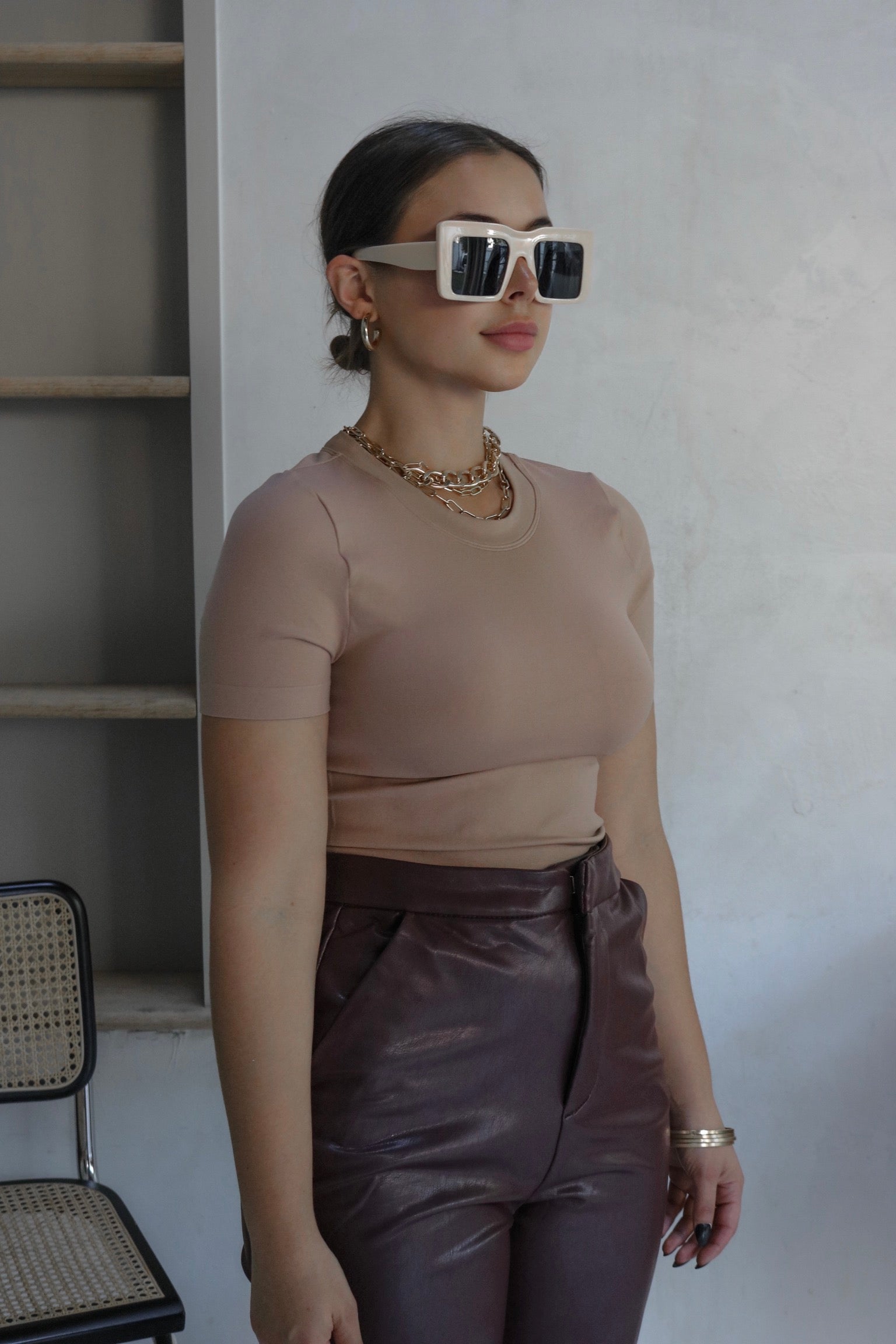 Smooth Banded Tee in Nude, Scarlette The Label, an online fashion boutique for women.