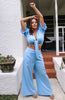 Linen Wide Leg Pant Set and Tie Top in Sky Blue for Scarlette The Label, an online fashion boutique for women.