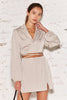 Surplice Wrap Blazer Skirt Set in Beige. Scarlette The Label, an online fashion boutique for women.