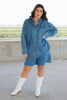 'Valeria' Cotton Button Down Blouse and High Waisted Short Set in Denim, Scarlette The Label Online Boutique for Women