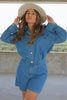 'Valeria' Cotton Button Down Blouse and High Waisted Short Set in Denim, Scarlette The Label Online Boutique for Women