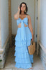 'Salerno' Ruffled Vacation Skirt Set in Dusty Blue