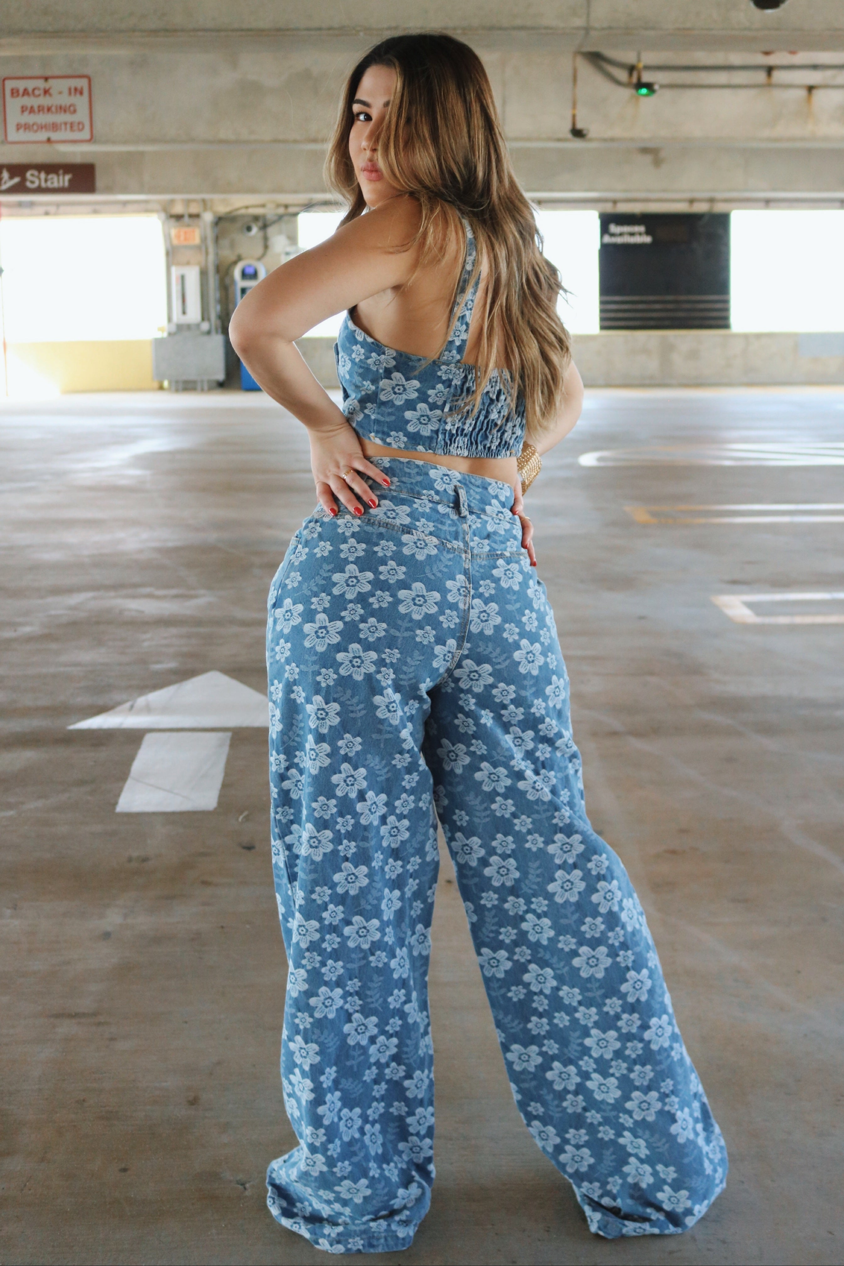 'Skye' Floral Print Double Breasted Top and Flare Jeans in Denim, Scarlette The Label Online Fashion Boutique for Women