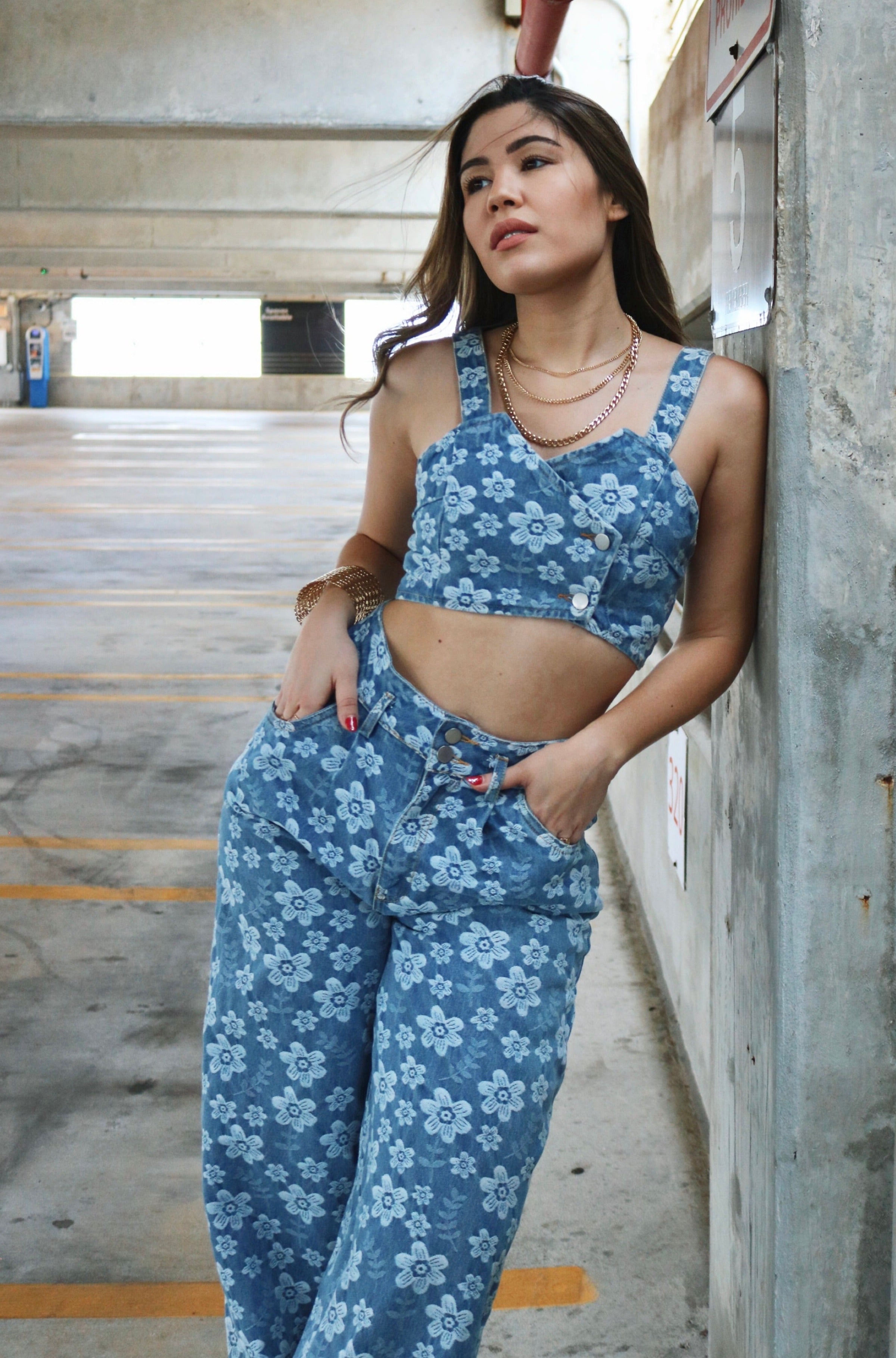 'Skye' Floral Print Double Breasted Top and Flare Jeans in Denim, Scarlette The Label Online Fashion Boutique for Women