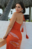 Load image into Gallery viewer, &#39;Mira&#39; Ribbed Vacation Halter Midi Dress in Orange Print