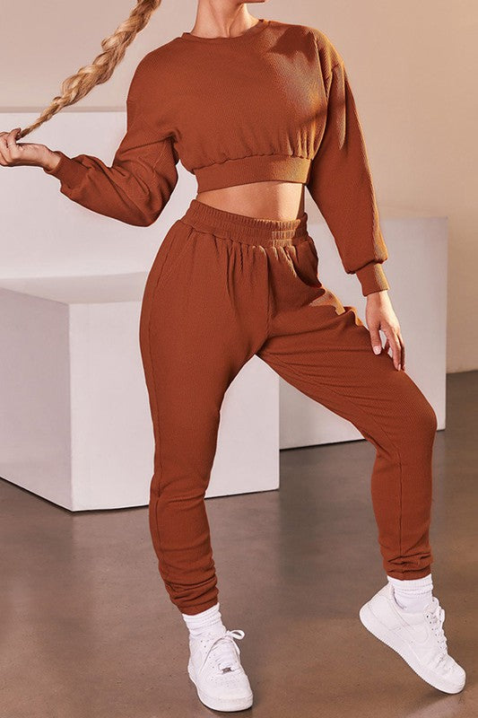 100% cotton luxury loungewear set in color Rust for Scarlette The Label, an online fashion boutique for women.