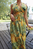 'Meadow' O Ring Sunset Plunge Dress in Green and Gold Print