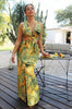 Load image into Gallery viewer, &#39;Meadow&#39; O Ring Sunset Plunge Dress in Green and Gold Print. Scarlette The Label, an online fashion boutique for women.