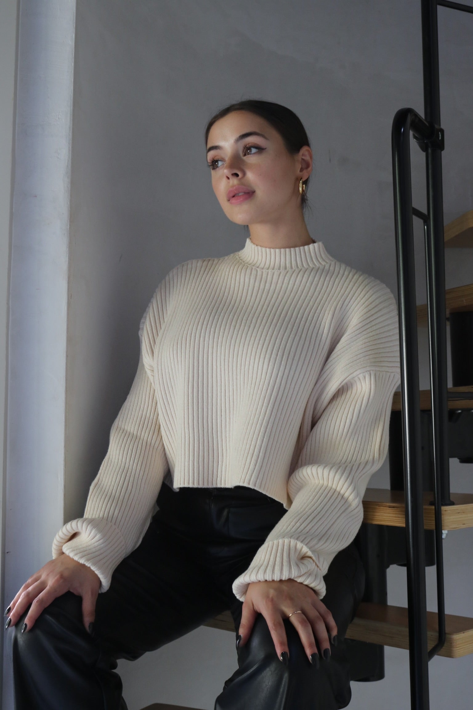 Ribbed Sweater in Cream. Scarlette The Label, an online fashion boutique for women.