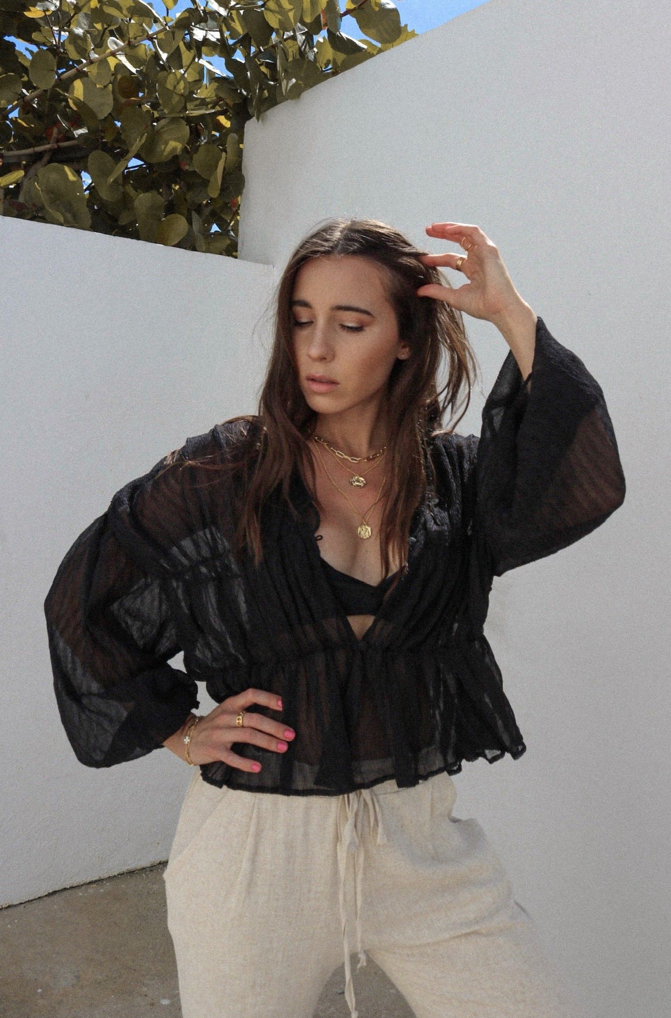 Belrose Cover Up Sheer Blouse in Black from Scarlette The Label, an online fashion boutique for women. Resort Wear Collection SS 2021