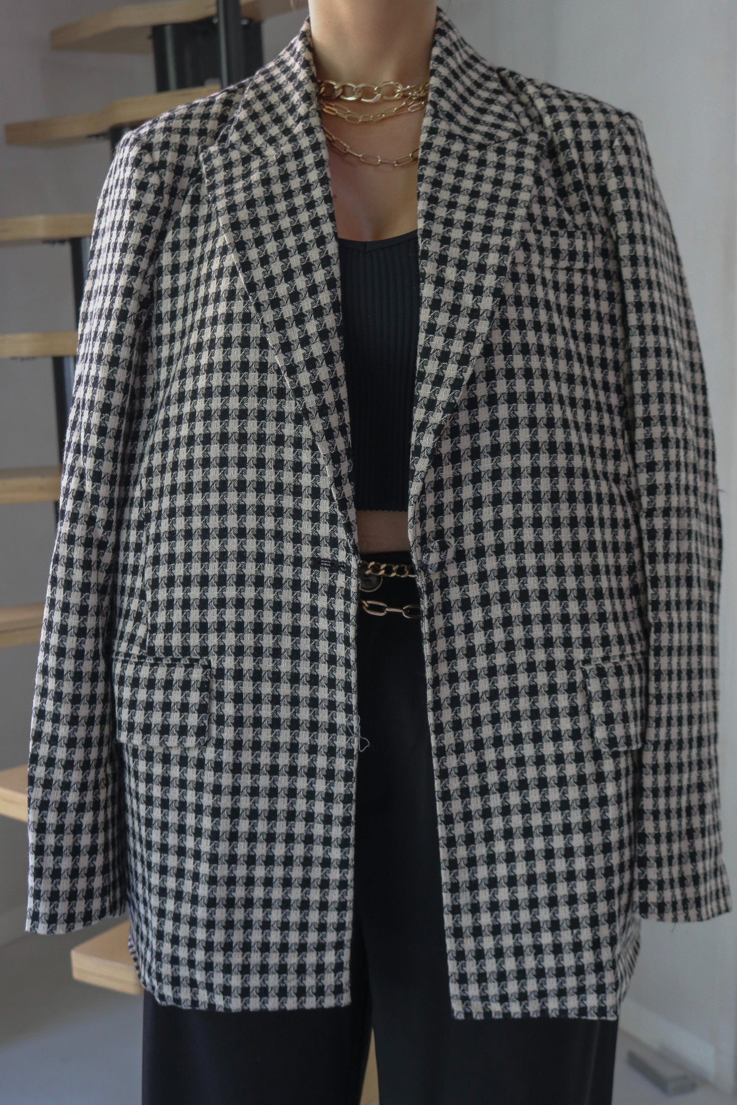 Oversized Vintage Checkered Gingham Blazer in Black and White, Scarlette The Label, an online fashion boutique for women.