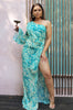 'Nolana' Mosaic One Shoulder Sleeve Maxi Dress in Sky Blue Print. Scarlette The Label, an online fashion boutique for women.