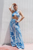'Al Mare' Cross Halter and Wide Leg Printed Pant Set in Blue, Scarlette The Label, an online fashion boutique for women.