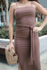 Load image into Gallery viewer, Ribbed Midi Tie Dress w/ slit in Taupe at Scarlette The Label, an online fashion boutique for women.