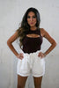 Load image into Gallery viewer, Cutout Ribbed Tank Top in Chocolate Brown and White Shorts. The Color Coded Collection. Scarlette The Label, an online fashion boutique for women.