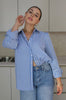 Classic Striped Button Down Shirt in Blue and White. Scarlette The Label, an online fashion boutique for women.