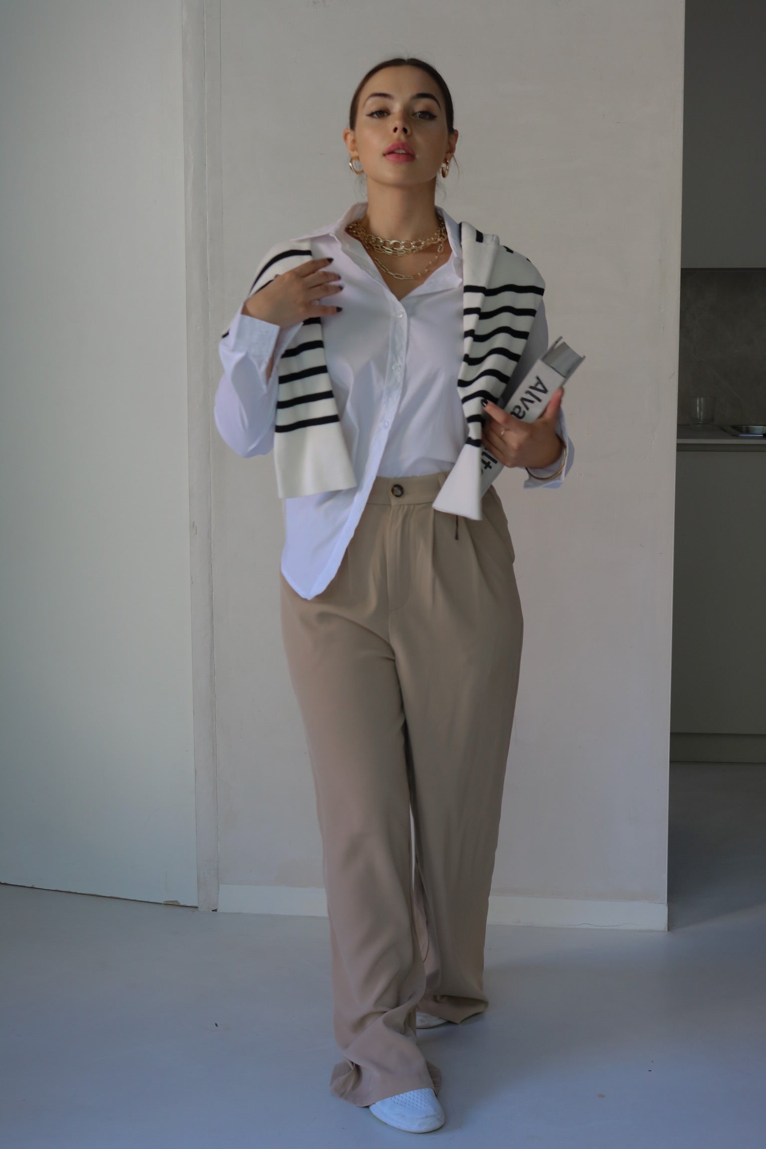 Classic Solid Collared Button Down Shirt in White. Scarlette The Label, an online fashion boutique for women.
