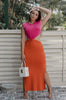 'Naia' Color Block Cut Out Maxi Dress in Fuchsia and Orange. Scarlette The Label, an online fashion boutique for women.