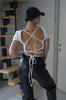Load image into Gallery viewer, Open Back Cross Tee in White. Scarlette The Label, an online fashion boutique for women.