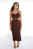 Load image into Gallery viewer, Ribbed Circle Cutout Slitted Dress in Chocolate Brown. The Color Coded Collection. Scarlette The Label, an online fashion boutique for women.