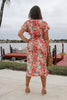 Load image into Gallery viewer, Ruched Plunge Skirt Set | Color: Orange Floral, Aqua and White Floral Accents, Scarlette The Label, an online fashion boutique for women.