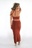 Load image into Gallery viewer, Knotted Cutout Midi Dress in Cinnamon Brown. Knot Dress. The Color Code Collection. Scarlette The Label, an online fashion boutique for women. 