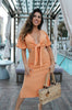 Cut Out Midi Dress with V Neck and Knot in Orange, Scarlette The Label, an online fashion boutique for women.