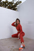 100% cotton luxury loungewear set in color Rust for Scarlette The Label, an online fashion boutique for women.