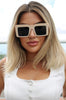Color: Ivory Monotone Oversized Square Sunglasses Thick Framed Rims and Thick Temples, , Scarlette The Label