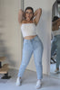 Boyfriend Denim Jeans in Light Wash. Scarlette The Label, an online fashion boutique for women.
