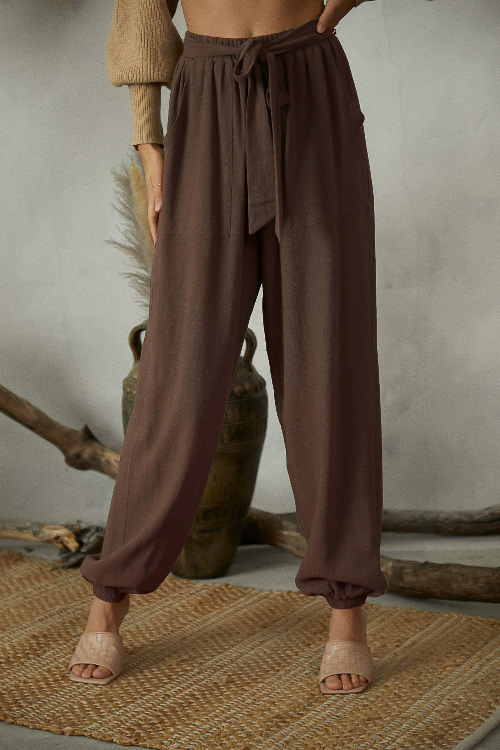 Harem Pants in Chocolate Brown. Scarlette The Label, an online fashion boutique for women.Tie Front Harem Pants in Chocolate Brown. Scarlette The Label, an online fashion boutique for women.