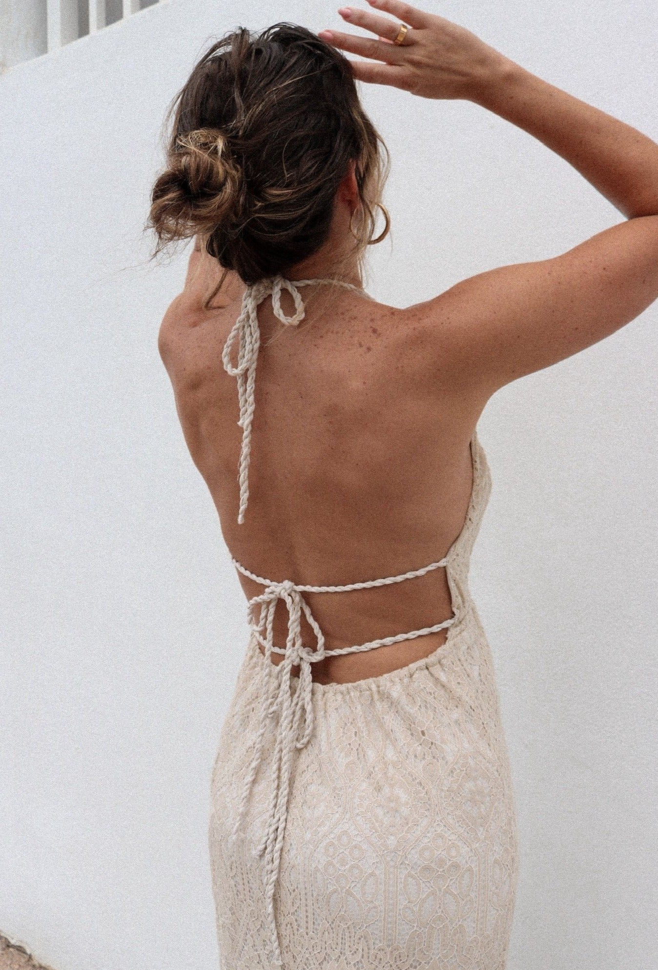 Rope lace backless crochet maxi dress in natural from Scarlette The Label, an online fashion boutique for women.