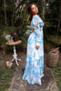 Cut Out Long Sleeve Maxi Dress in Sky Blue Print for Scarlette The Label, an online fashion boutique for women.