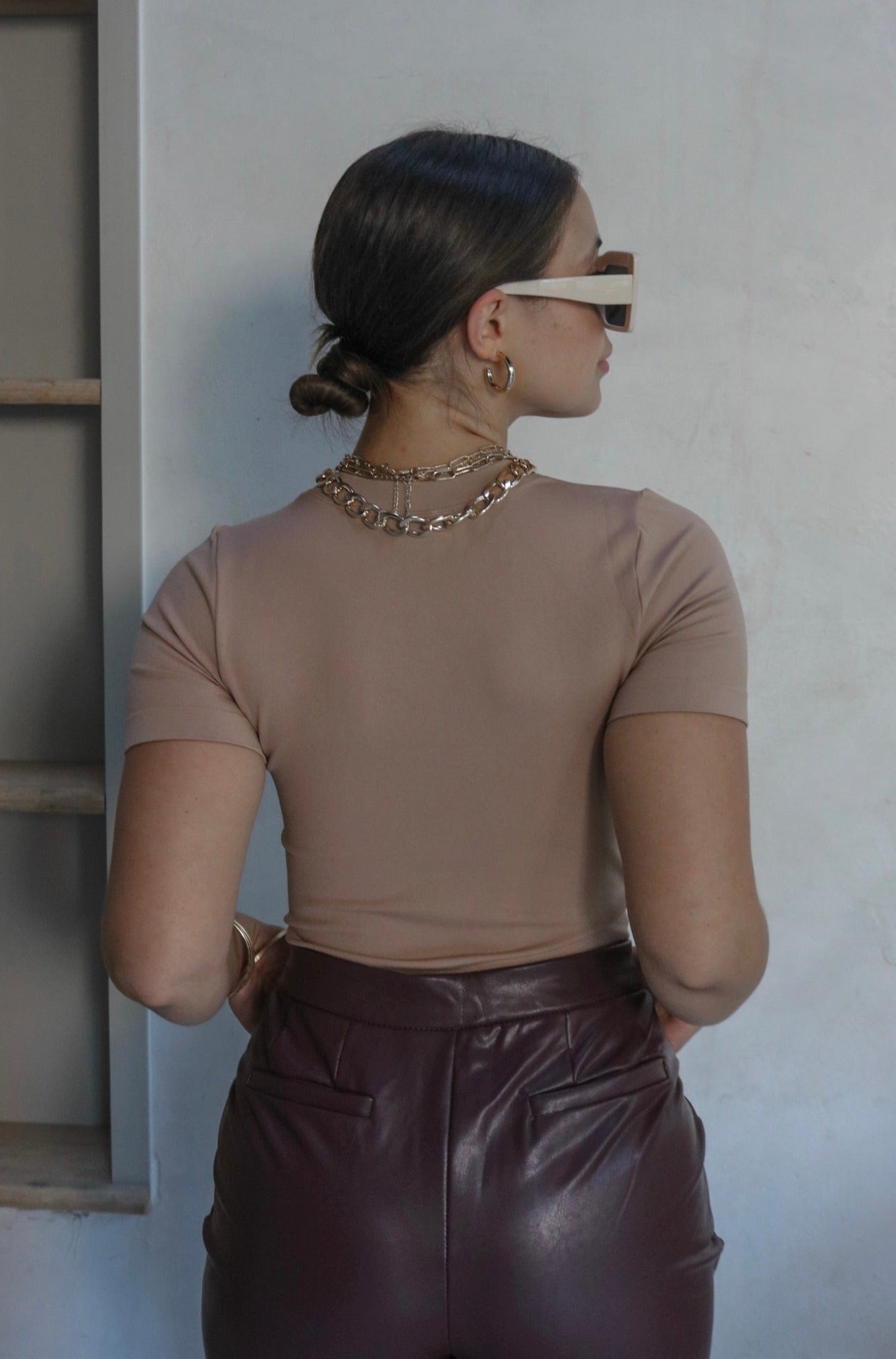 Smooth Banded Tee in Nude, Scarlette The Label, an online fashion boutique for women.