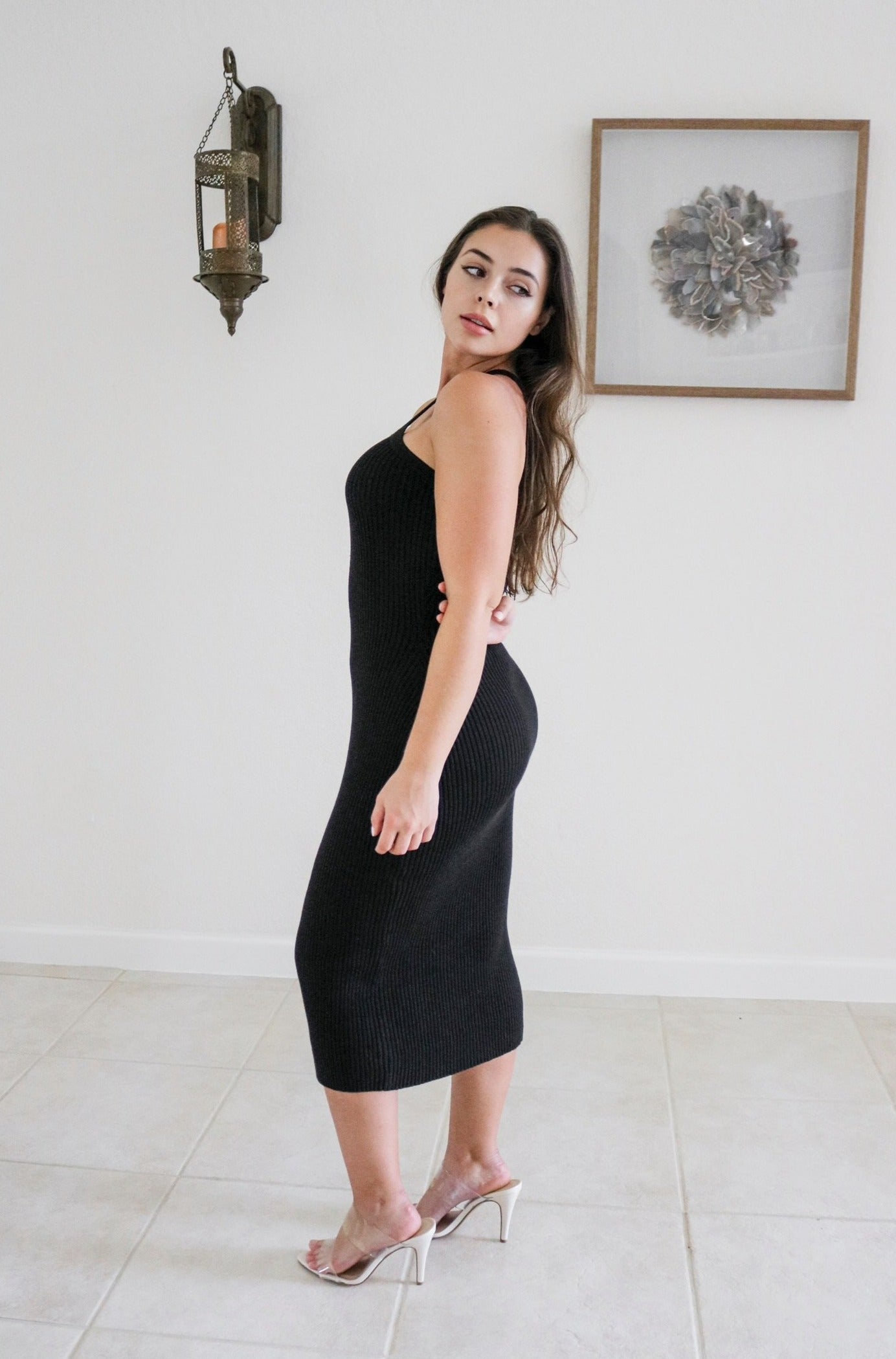 One Shoulder Ribbed Midi Dress in Black. Scarlette The Label, an online fashion boutique and label for women.