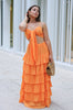 Ruffled Maxi Skirt Set w/ Matching Spaghetti Tie Top in Orange, Scarlette The Label, an online fashion boutique for women.