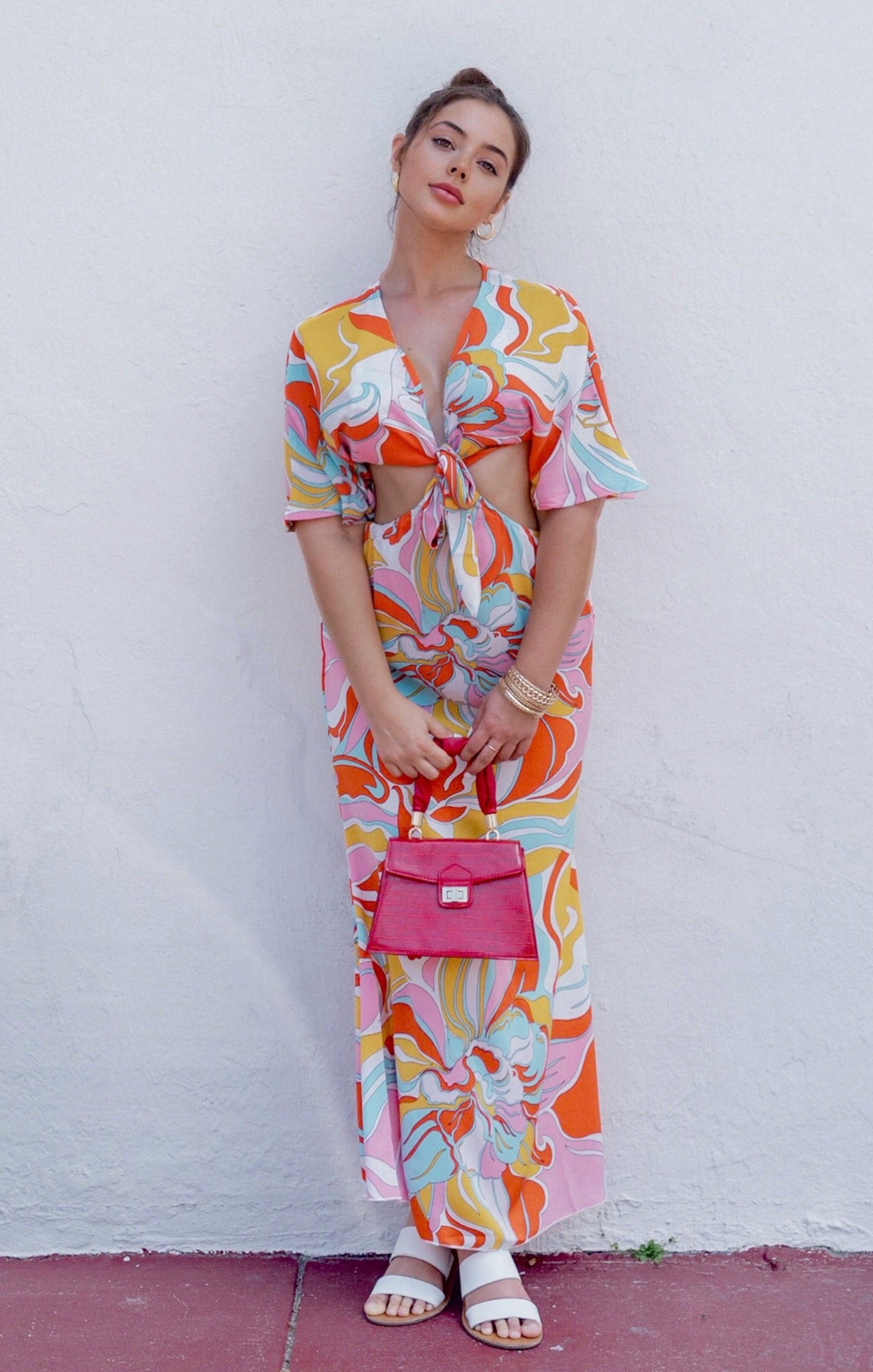 'Palma II" Cut Out Tied Vacation Maxi in Multi Print