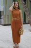 Plisse/Pleated Resort Wear Skirt and Matching Blouse in Tan from Scarlette The Label, an online fashion boutique for women.
