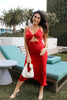 Twist Cut Out Satin Silk Slip Dress in Scarlet Red, Scarlette The Label, an online fashion boutique for women..