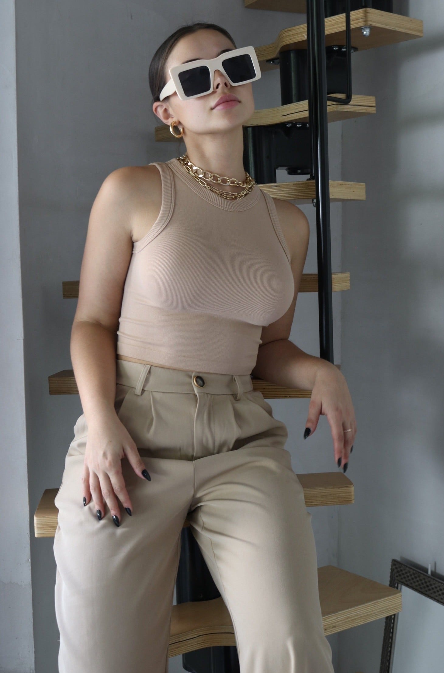 Ribbed Muscle Tank Top in Nude. Scarlette The Label, an online fashion boutique for women.