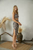 Cut Out Slitted Midi Dress in Gray Zebra Print. Scarlette The Label, an online fashion boutique for women.