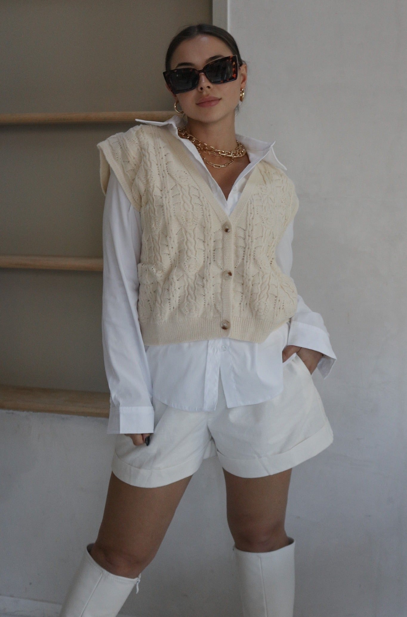 'Brooke' Buttoned Sweater Vest in Ivory