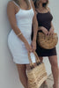 Load image into Gallery viewer, The Maison Ribbed Mini Dress in White in White and Brown sold at Scarlette The Label, an online fashion boutique for women. Resort Wear Collection 2021.